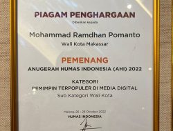 Danny Pomanto Sabet Penghargaan Wali Kota Terpopuler di AHI 2022